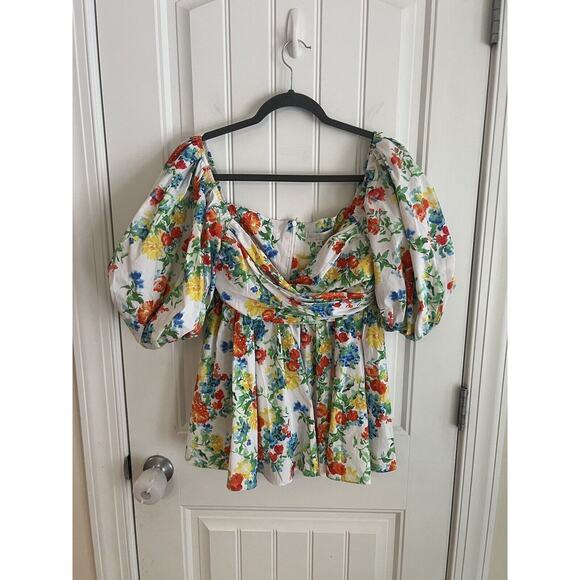 NWT New Caroline Constas Brie Top in White Summer Floral Sz M - Picture 2 of 7